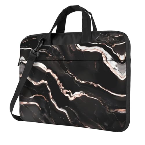 Aubnva Schwarze rotgoldene Laptoptasche mit Marmor-Druck, leicht, vielseitig, Büro, Arbeit, stilvolle und funktionale Laptoptasche, für Damen und Herren, Schwarz , 14 inch von Aubnva