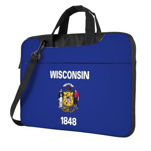 Aubnva Wisconsin State Flag Print, leichte, vielseitige Büro-Arbeitstasche, stilvolle und funktionale Laptop-Tasche, für Damen und Herren, Schwarz , 14 inch von Aubnva