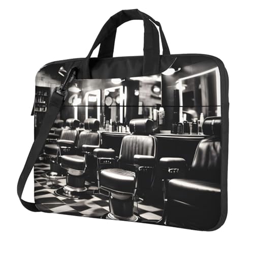 Barber Shop Monochromer Stil, leicht, vielseitig, Büro, Arbeitstasche, stilvolle und funktionale Laptoptasche, Damen und Herren, Schwarz , 13 inch von Aubnva