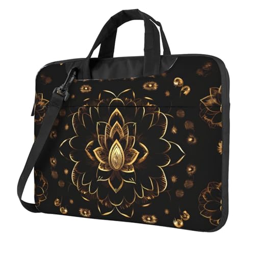 Goldene Lotusblumen-Druck, leicht, vielseitig, Büro-Arbeitstasche, stilvolle und funktionale Laptop-Tasche, für Damen und Herren, Schwarz , 14 inch Goldene Lotusblumen-Druck, leicht, vielseitig, Büro-Arbeitstasche, stilvolle und funktionale Laptop-Tasche, für Damen und Herren, Schwarz , 14 inch von Aubnva