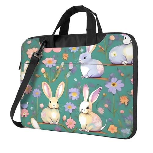 Leichte vielseitige Büro-Arbeitstasche mit Blumenmotiv und Hasenmotiv, stilvolle und funktionale Laptoptasche, für Damen und Herren, Schwarz , 13 inch von Aubnva