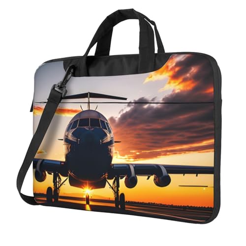 Leichte vielseitige Büro-Arbeitstasche mit Flugzeug-Motiv bei Sonnenuntergang, stilvolle und funktionale Laptoptasche, für Damen und Herren, Schwarz , 15.6 inch von Aubnva