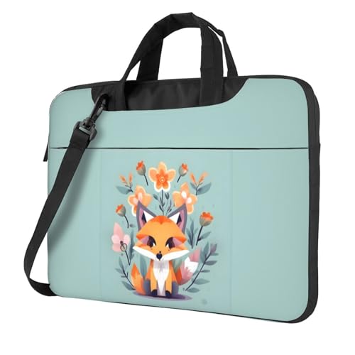 Niedliche Tier-Fuchs-Blumen-Druck, leicht, vielseitig, Büro-Arbeitstasche, stilvolle und funktionale Laptop-Tasche, für Damen und Herren, Schwarz , 15.6 inch von Aubnva