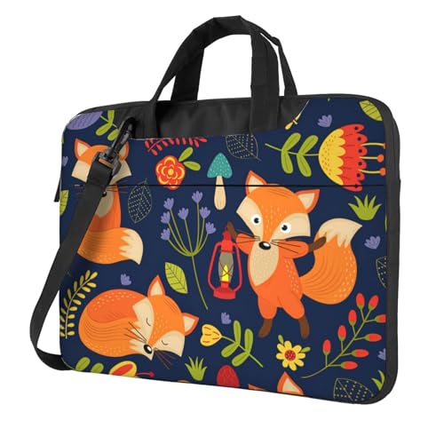 Niedliche Tier-Fuchs-Blumendruck, leicht, vielseitig, Büro-Arbeitstasche, stilvolle und funktionale Laptop-Tasche, für Damen und Herren, Schwarz , 15.6 inch Niedliche Tier-Fuchs-Blumendruck, leicht, vielseitig, Büro-Arbeitstasche, stilvolle und funktionale Laptop-Tasche, für Damen und Herren, Schwarz , 15.6 inch von Aubnva