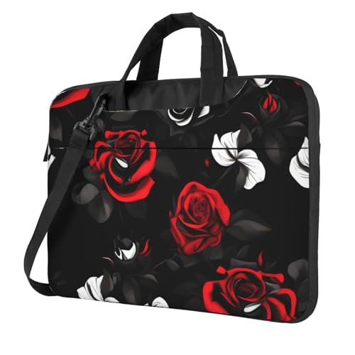 Schwarz-weiße und rote Rosen-Druck, leicht, vielseitig, Büro-Arbeitstasche, stilvolle und funktionale Laptop-Tasche, für Damen und Herren, Schwarz , 15.6 inch Schwarz-weiße und rote Rosen-Druck, leicht, vielseitig, Büro-Arbeitstasche, stilvolle und funktionale Laptop-Tasche, für Damen und Herren, Schwarz , 15.6 inch von Aubnva