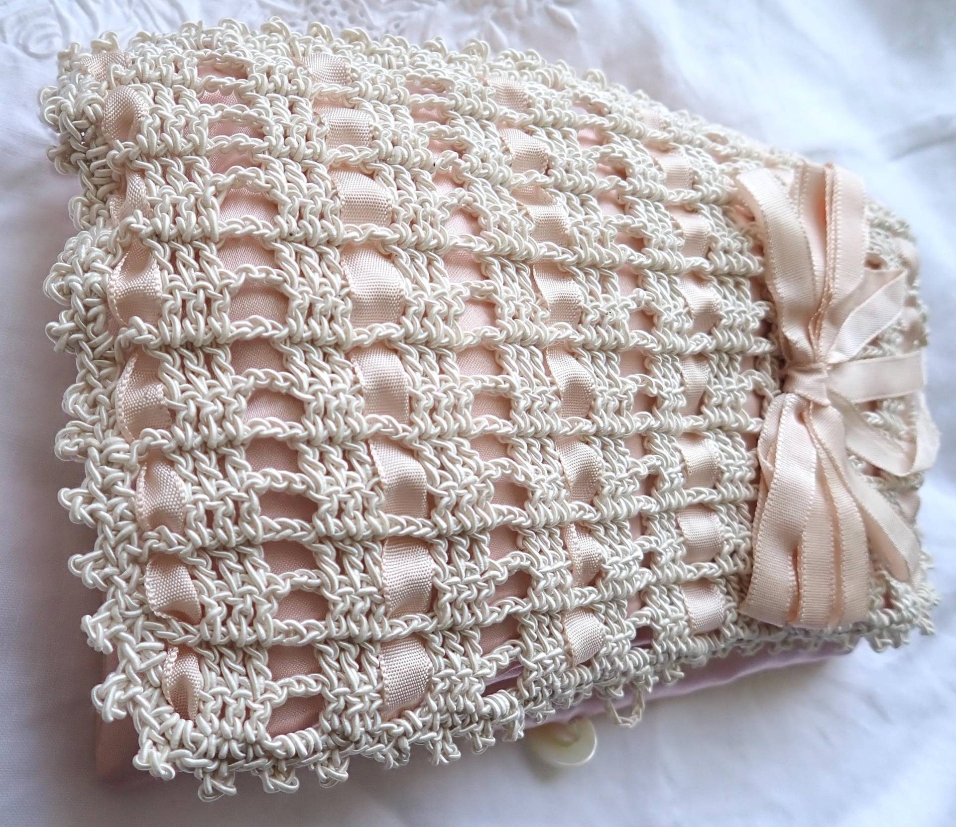 Seidensatin Filet Pochette Taschentuch Wäsche Tasche Brocante Boudoir Deko Shabby Dreams von AubonmarcheBoutique