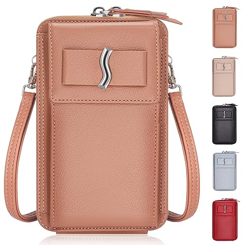 Aucenix Handytasche Zum Umhängen, Kleine Crossbody Handytasche Verstellbar Schultergurt, Damen Multifunktionale Crossbody, Geldbörse Mit Kartenfächern Handy-Umhängetasche aus PU-Leder (Pink) von Aucenix