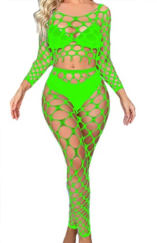 Aucute Damen Fischnetz Dessous-set Langarm Netzoben und Strumpfhose Set Sexy Club-Kostüme Grün von Aucute