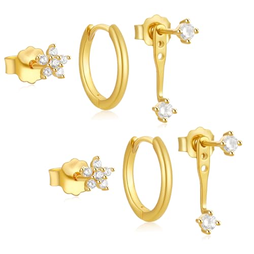 Aucuu 3 Paar Ohrringe Silber 925 Set für Damen, 14K Vergoldet Ohrringe Gold Set, Hypoallergen Klein Ohrstecker, Stapelbar Zirkonia Ohrstecker Ohrringe Creolen, Kleine Knorpel Ohrringe Mehrere Piercing Aucuu 3 Paar Ohrringe Silber 925 Set für Damen, 14K Vergoldet Ohrringe Gold Set, Hypoallergen Klein Ohrstecker, Stapelbar Zirkonia Ohrstecker Ohrringe Creolen, Kleine Knorpel Ohrringe Mehrere Piercing von Aucuu