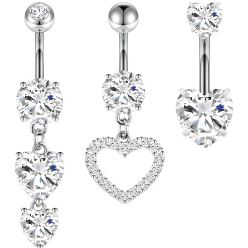 Aucuu 3 Stück Bauchnabelpiercing, 14G Piercing Bauchnabel, Hypoallergener Edelstahl Bauchpiercing, Chirurgenstahl Piercing Bauchnabel Schmuck für Damen Herren von Aucuu