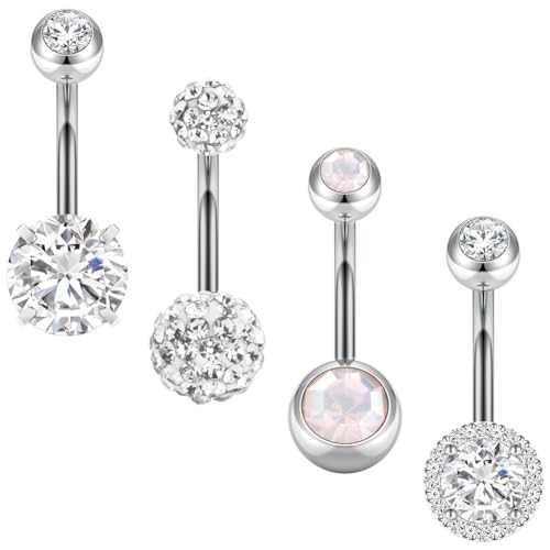 Aucuu 4 Stück Bauchnabelpiercing, 14G Piercing Bauchnabel, Hypoallergener Edelstahl Bauchpiercing, Chirurgenstahl Piercing Bauchnabel Schmuck für Damen Herren von Aucuu