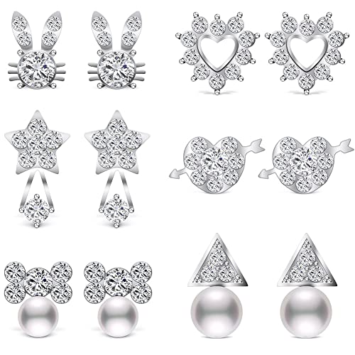 Aucuu Damen Ohrstecker Silber 925 Klein Set, 6 Paar 925 Sterling Silber Ohrstecker Creolen Ohrringe Set, Zierliche Knorpel Tragus Helix Kreis Aucuu Damen Ohrstecker Silber 925 Klein Set, 6 Paar 925 Sterling Silber Ohrstecker Creolen Ohrringe Set, Zierliche Knorpel Tragus Helix Kreis von Aucuu