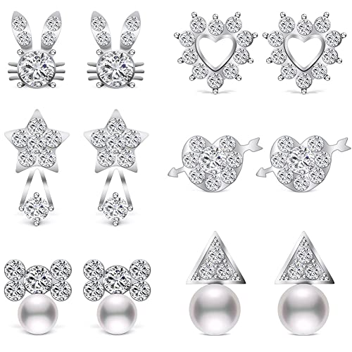 Aucuu Damen Ohrstecker Silber 925 Klein Set, 6 Paar 925 Sterling Silber Ohrstecker Creolen Ohrringe Set, Zierliche Knorpel Tragus Helix Kreis von Aucuu