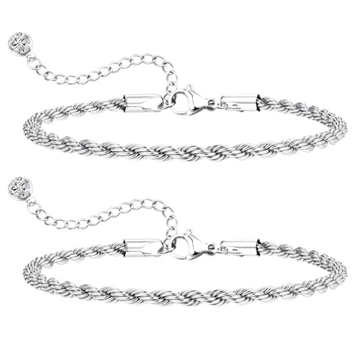 Aucuu Armband Damen, 2 Stück Ketten Armbander für Damen, Silver Armband Set, Damen Edelstahl Ketten Armbänder Set, Verstellbare Stapelbare Kettenarmband, Schmuck für Damen Frauen Aucuu Armband Damen, 2 Stück Ketten Armbander für Damen, Silver Armband Set, Damen Edelstahl Ketten Armbänder Set, Verstellbare Stapelbare Kettenarmband, Schmuck für Damen Frauen von Aucuu