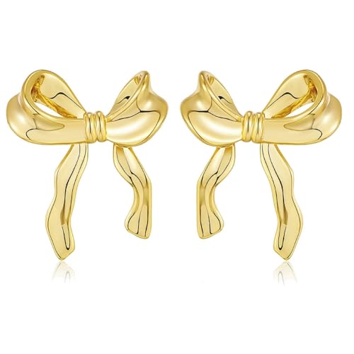 Aucuu Bow Earrings, Schleifen Ohrringe Mädchen, Gold Silber Bogen Ohrstecker, 18K Ohrringe Gold Silber, Ohrringe für Damen, Band Schleifen Ohrstecker, Schleifen Schmuck Frauen von Aucuu
