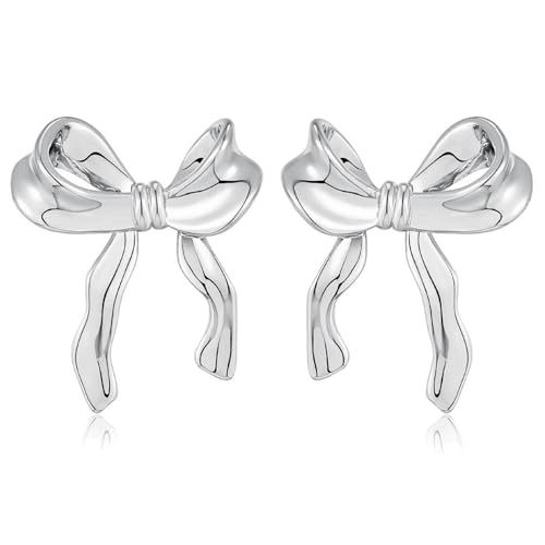 Aucuu Bow Earrings, 18K Ohrringe Gold Silber Schleifen Ohrringe, Hypoallergene Earrings, Schleifen Modeschmuck Ohrringe für Frauen und Mädchen Geschenke von Aucuu