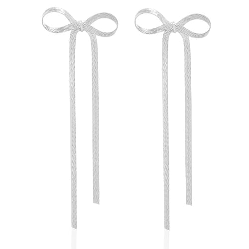 Aucuu Bow Earrings, Dangle Schleifen Ohrringe für Damen, Gold Silber Long Bogen Ohrstecker Ohrringe, lange Quastenschleifenohrringe S925 Silbernadel von Aucuu