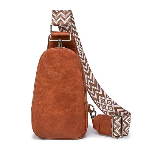 Aucuu Umhängetaschen für Damen, Crossbody Bag mit Breiter Gurt, Leder Brusttasche, Böhmischer Tagesrucksack, Vintage Schultertasche Tasche, für Damen, Teenager, Mädchen - Braun von Aucuu