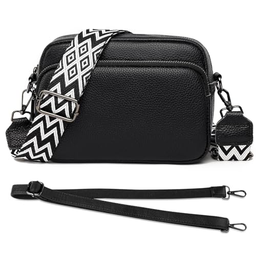 Aucuu Crossbody Bag Damen, Damen Handy Umhängetasche Echtes Leder, Kleine Umhängetasche Damen Breiter Gurt, Stylisch Schultertaschen, mit Breitem Schultergurt u 3 Fächern von Aucuu