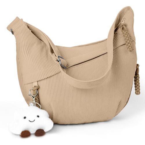 Aucuu Crossbody Bag Damen Umhängetasche, Halbmond Crossbody Bag, Cord Tasche Casual Schultertasche, Hobo Halfmoon Bag mit Verstellbarer Schultergurt, Bauchtasche Damen für Arbeit Reisen Alltag von Aucuu
