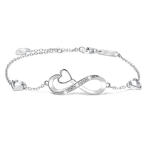 Aucuu Damen Armband, Infinity Armband 925 Sterling Silber Geschenke für Frauen Mädchen mama, Funkeln Zirkonia Freundschaftsarmband Verstellbar Armkette, Jubiläum Geburtstag Personalisierte Geschenk von Aucuu