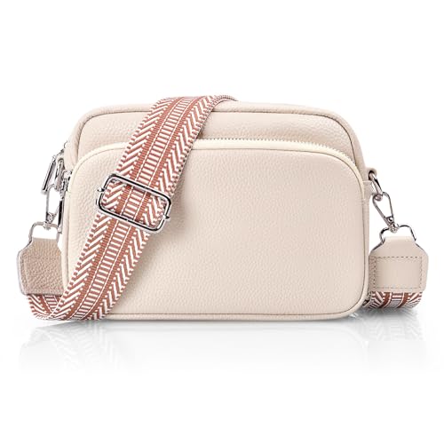 Aucuu Crossbody Bag Damen, Damen Handy Umhängetasche Echtes Leder, Kleine Umhängetasche Damen Breiter Gurt, Stylisch Schultertaschen, mit Breitem Schultergurt u 3 Fächern von Aucuu