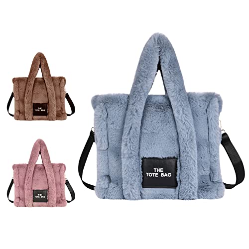 Aucuu Plüsch Tragetasche, Flauschige Tragetasche mit Reißverschluss, Schultertasche, Große Kapazität Umhängetasche, Verstellbarer Schultergurt, für Frauen für Einkaufen, Schule, Reisen, Arbeit von Aucuu