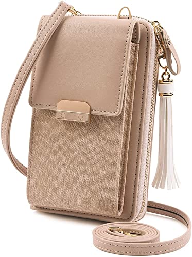 Aucuu Damen PU Leder Umhängetasche,Brieftasche Leder Geldbörse Smartphone Handytasche mit Geldbörse Zum Umhängen, Mini Crossbody Umhängetasche mit verstellbarem Riemen/Quaste von Aucuu