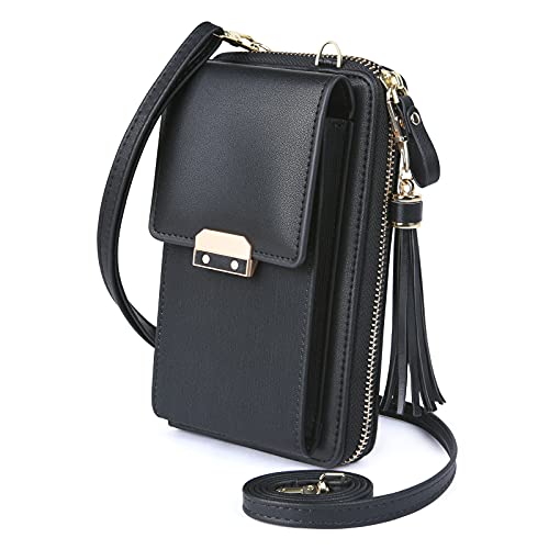 Aucuu Damen PU Leder Umhängetasche,Brieftasche Leder Geldbörse Smartphone Handytasche mit Geldbörse Zum Umhängen, Mini Crossbody Umhängetasche mit verstellbarem Riemen/Quaste von Aucuu
