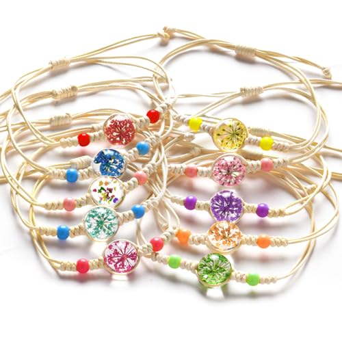 Aucuu Freundschaftsarmbänder für Mädchen, 10Pcs Gypsophila Trockenblume Armband, Geflochten Freundschaft Armbänder, Verstellbare Freundschaftsarmband, Handgefertigt Armband für Damen und Mädchen von Aucuu