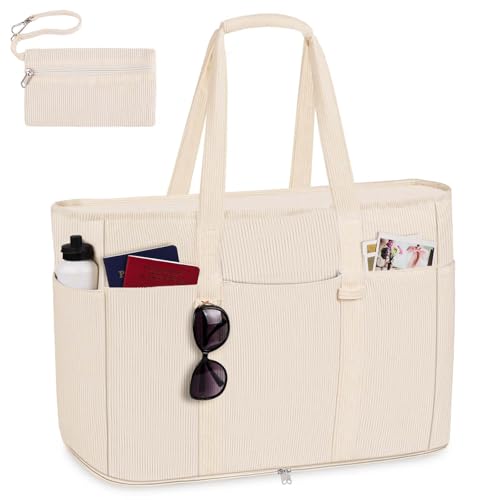 Aucuu Cord Tasche Damen, Große Shopper Tasche mit Reißverschluss, Tote Bag, Handtasche Shopper Damen, Strandtasche, Familie Reisetasche Beach für Arbeit Fitnessstudio Reisen Strand von Aucuu