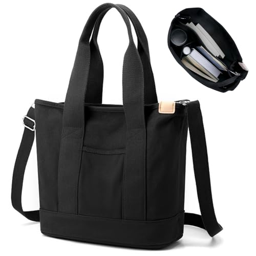 Aucuu Handtasche Canvas, Canvas Tasche Damen Umhängetasche Damen, Canvas Tote Bag Schultertasche Shopper mit Reißverschluss für Alltag, Schule, Einkaufen, Arbeit, Reisen von Aucuu