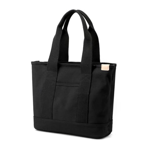 Aucuu Damen Canvas Umhängetasche, Canvas Tote Bag mit Reißverschluss, Schwarz, 32 x 14 x 29 cm, für Alltag, Schule, Einkaufen, Arbeit, Reisen von Aucuu