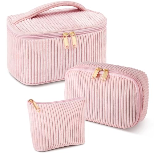 Aucuu Kleine Make up Tasche, 3 PCS Kosmetiktaschen für Frauen, Cord Make up Tasche, Cord Schminktasche, Reise Kosmetiktaschen mit Metall Reißverschluss und Fächern, Multifunktionaler Kosmetiktäschchen von Aucuu
