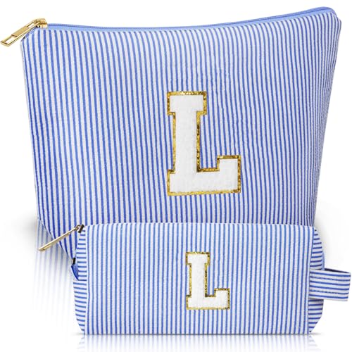 Aucuu Kosmetiktasche Damen, 2 Stück Initialen Make-up-Tasche, Cord-Reise Schminktasche, Reise Kulturbeutel, Tragbare Makeup Bag, Personalisierte Geschenke für Frauen Mädchen, Kosmetiktasche mit L von Aucuu