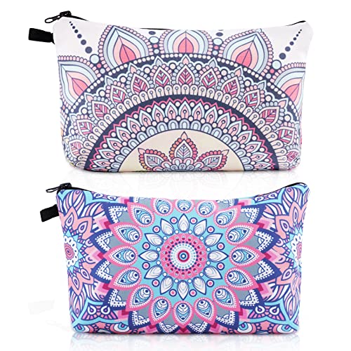 Aucuu Kosmetiktasche Segeltuch, 2 Stück Kleine Kosmetiktasche, Reise Kosmetiktasche, Tragbare Kulturbeutel, Multifunktionale Makeup Tasche mit Reißverschluss, Kosmetikzubehör-Organizer, Mandala-Druck von Aucuu