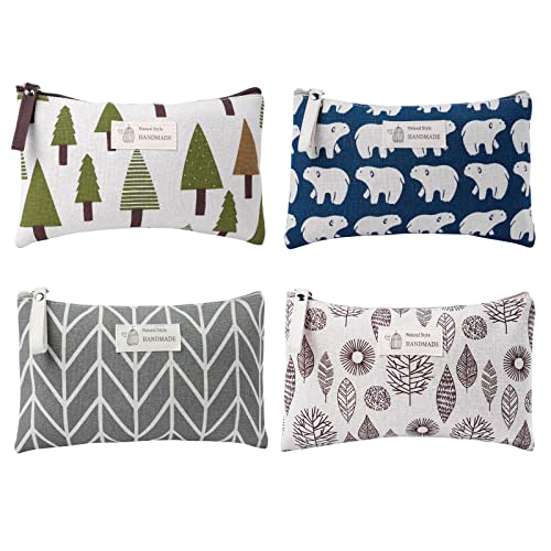 Aucuu Kosmetiktasche Segeltuch, 4 Stück Kleine Kosmetiktasche, Reise Kosmetiktasche, Tragbare Kulturbeutel, Multifunktionale Makeup Tasche mit Reißverschluss, Kosmetikzubehör-Organizer von Aucuu