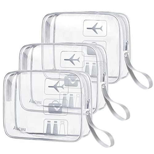 Aucuu Kulturtasche Transparent, 3 Stück Kosmetiktasche Durchsichtig, wasserdichte PVC-Reise-Waschtaschen, TSA-Zugelassene Make-up-Taschen, für Familie, Männer un Frauen - Grau von Aucuu