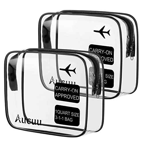 Aucuu Kulturtasche Transparent,2 Stück Kosmetiktasche Durchsichtig, wasserdichte PVC-Reise-Waschtaschen, TSA-zugelassene Make-up-Taschen, für Familie, Männer un Frauen von Aucuu