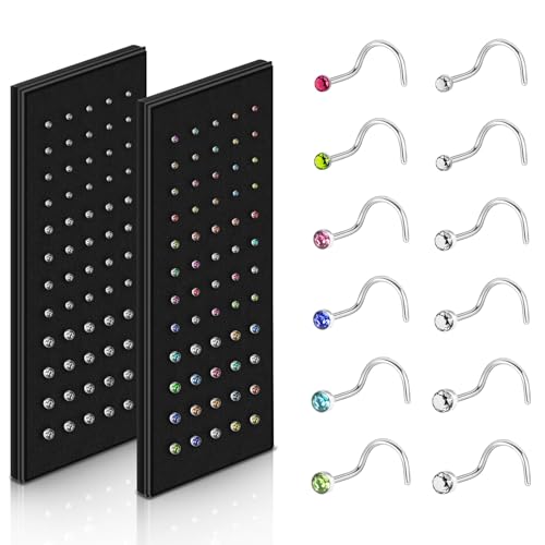 Aucuu Nasenpiercing, 120 Stück Nasenstecker, 316L Edelstahl Nasenpiercing Steck Chirurgenstahl, Kristall-Strassstein Nasenring Hypoallergener für Damen und Herren-20G 1,5mm/2mm/2,5mm Aucuu Nasenpiercing, 120 Stück Nasenstecker, 316L Edelstahl Nasenpiercing Steck Chirurgenstahl, Kristall-Strassstein Nasenring Hypoallergener für Damen und Herren-20G 1,5mm/2mm/2,5mm von Aucuu