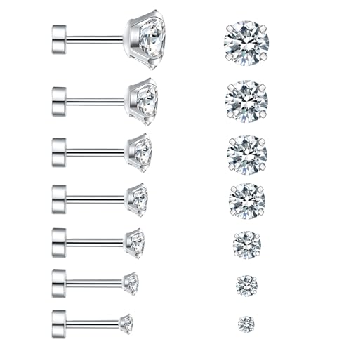 Aucuu Ohrringe Silber 925 für Damen, 7 Paar Ohrstecker Silber 925, Ohrringe Silber Set mit 5A+ Zirkonia, Hypoallergen Ohrstecker Set, Ohrringe Schmuck für Mehrere Ohrlöcher, für Frauen Mädchen von Aucuu