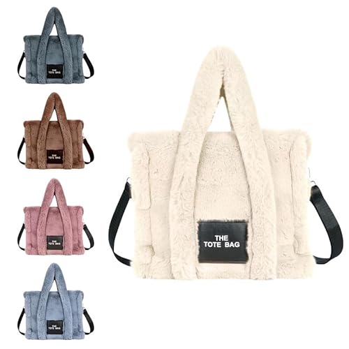 Aucuu Plüsch Tragetasche, Flauschige Tragetasche mit Reißverschluss, Schultertasche, Große Kapazität Umhängetasche, Verstellbarer Schultergurt, für Frauen für Einkaufen, Schule, Reisen, Arbeit von Aucuu