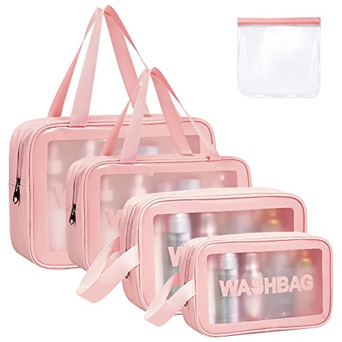 Aucuu Reise Kulturbeutel, Transparente Kosmetiktasche, PVC Kulturtasche, Tragbare Kultur Waschtasche, Reißverschluss Make up Tasche für Damen Kinder Männer Business Badezimmer 5PC (Rosa) von Aucuu