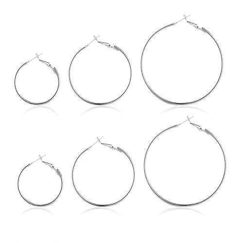 Aucuu Runde Creolen Schleifen Ohrringe, 3 Paar 925 Sterling Silber hypoallergen Damen Creolen, 2021 Neu Ohrschmuck, eschenk für Frauen Schwester Mama, Durchmesser: (30/40/50mm) von Aucuu