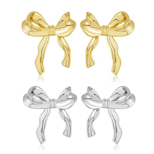 Aucuu Bow Earrings, 18K Ohrringe Gold Silber Schleifen Ohrringe, Schleifenohrringe S925 Silbernadel Silber + Gold 2 Paar Aucuu Bow Earrings, 18K Ohrringe Gold Silber Schleifen Ohrringe, Schleifenohrringe S925 Silbernadel Silber + Gold 2 Paar von Aucuu