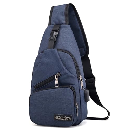 Aucuu Anti-Diebstahl Sling Bag für Herren, Leichte Schultertasche, Brusttasche mit USB-Aufladung, Oxford-Tuch Crossbody Bag, Umhängetasche Sling Bag für Sport Arbeit Radfahren Reisen von Aucuu