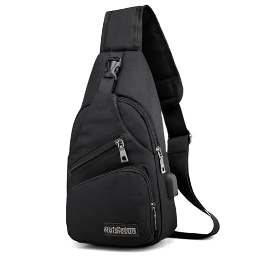 Aucuu Anti-Diebstahl Sling Bag für Herren, Leichte Schultertasche, Brusttasche mit USB-Aufladung, Oxford-Tuch Crossbody Bag, Umhängetasche Sling Bag für Sport Arbeit Radfahren Reisen von Aucuu