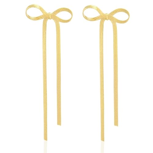 Aucuu Bow Earrings, Dangle Schleifen Ohrringe für Damen, Gold Silber Long Bogen Ohrstecker Ohrringe, lange Quastenschleifenohrringe S925 Silbernadel von Aucuu