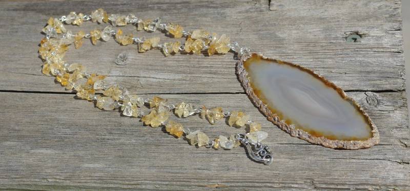 Achat Scheibe & Citrin Halskette Sterling Silber Boho Schmuck Achat Scheibe & Citrin Halskette Sterling Silber Boho Schmuck von AudacityWear