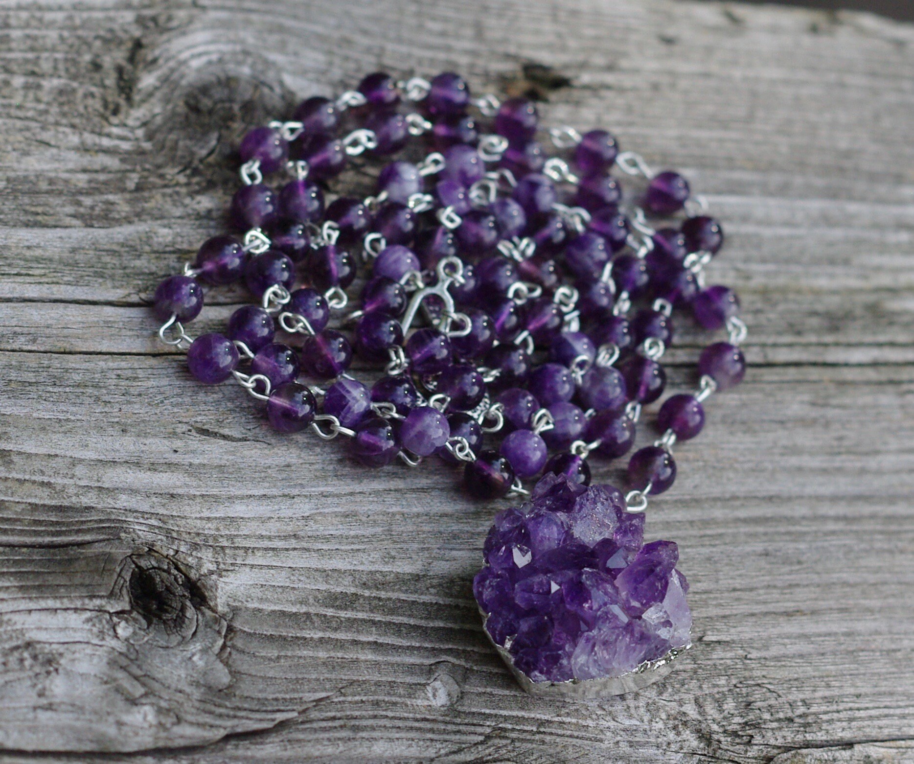 Amethyst Druzy Statement Halskette Extralange Boho Seil-Halskette von AudacityWear